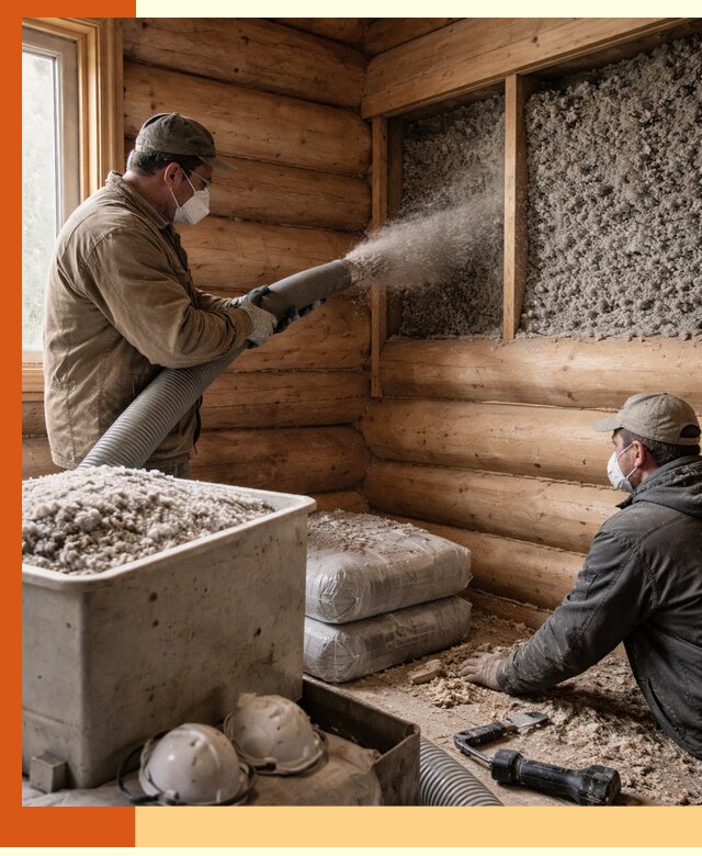 Утепление дома из бруса эковатой в Губахе