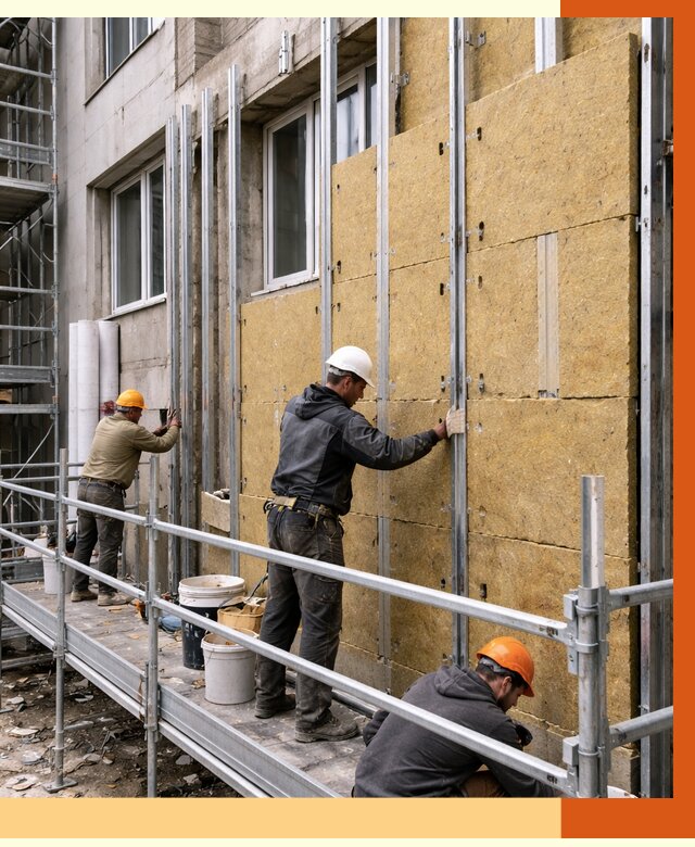 Утепление вентилируемого фасада в Губахе от 5805 руб/м2 — монтаж и утепление вентфасад | ТепломастерГбх